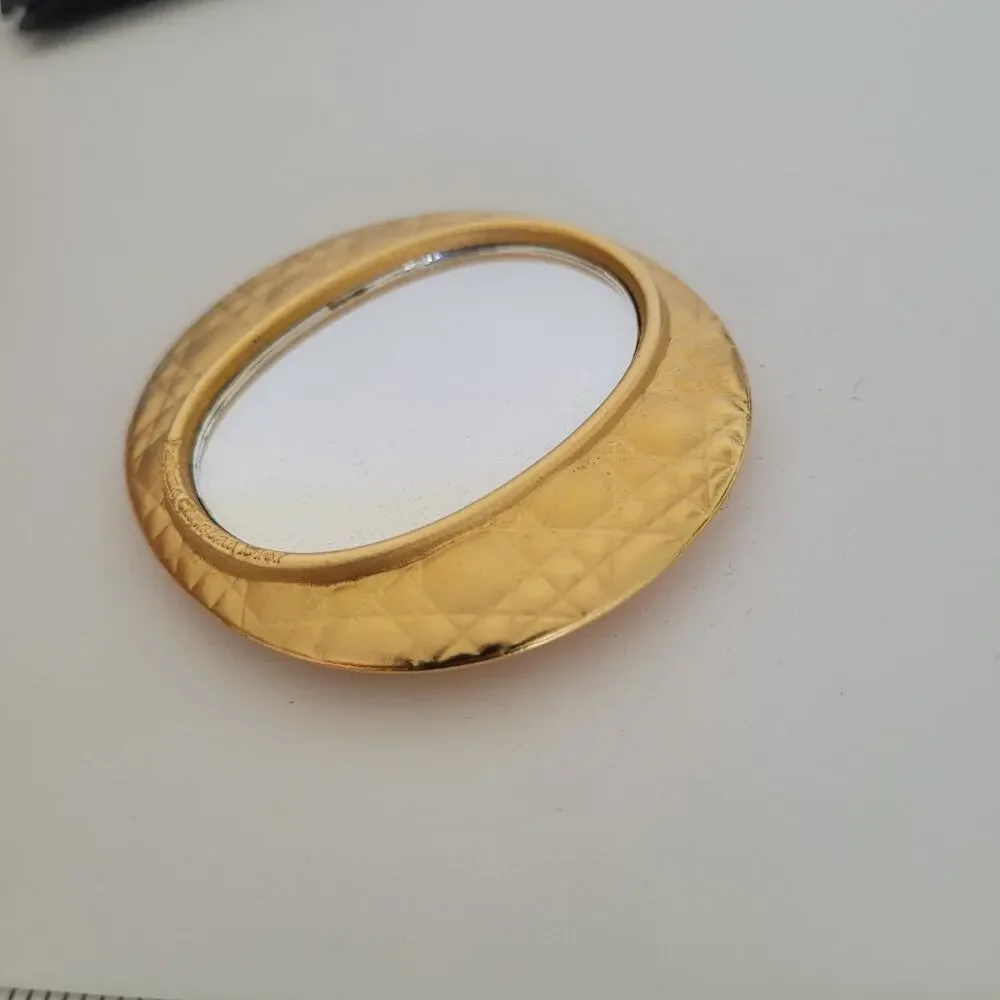 Christian Dior‎ Parfums Compact Mirror With Case Gold Portable Oval Designer